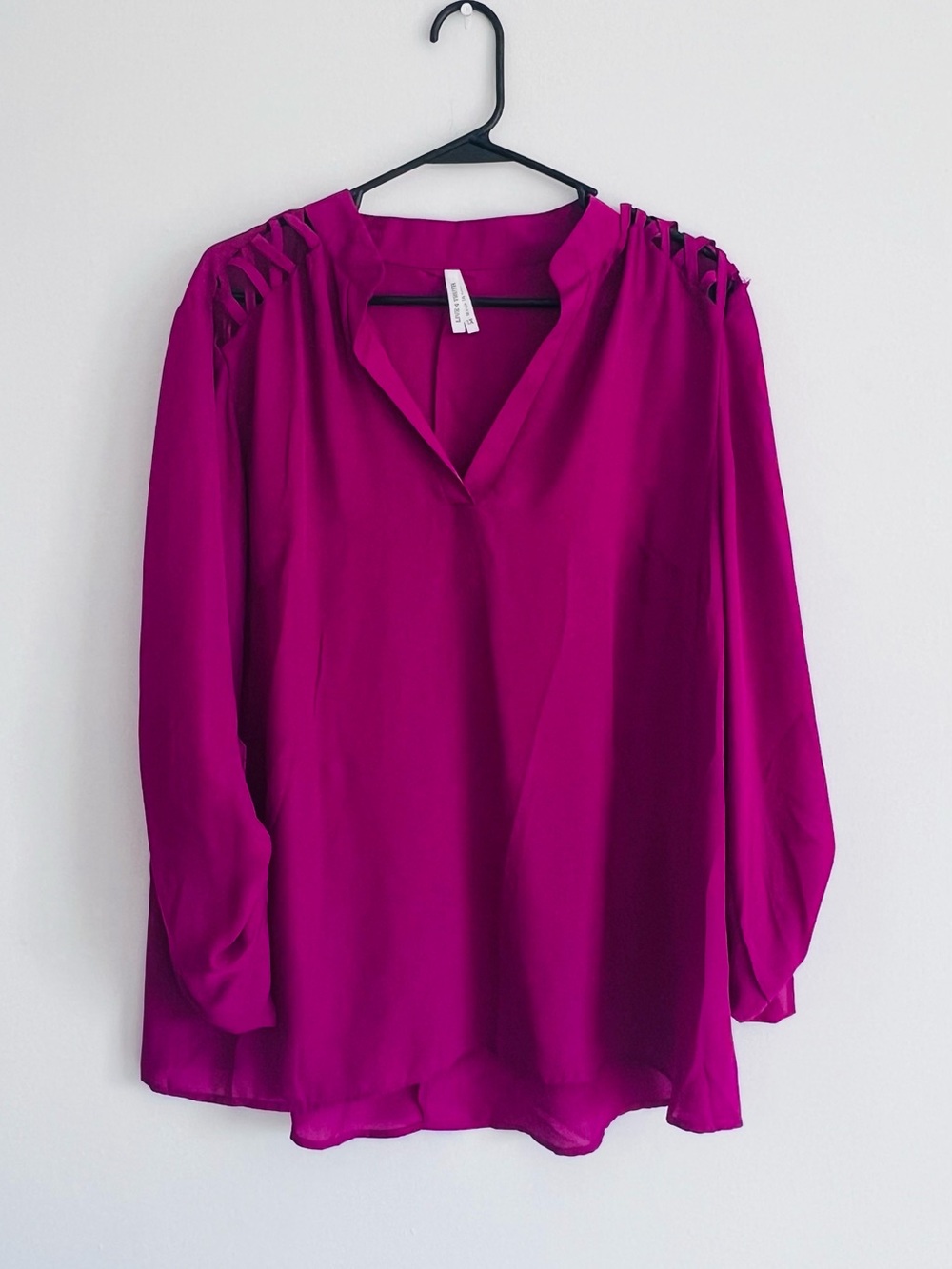 Live 4 Truth Fuchsia V-Neck Blouse with Ladder Shoulder Cutouts